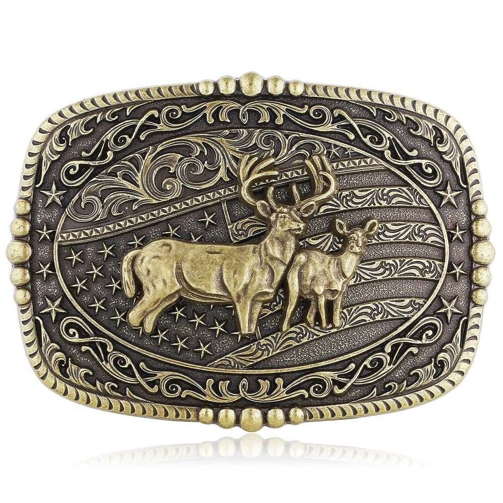 5220 Belt Buckles , American Flag Cowboy Western Elk Belt Buckle, Western